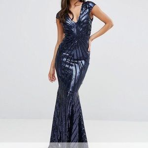 Navy Blue Sequin Mermaid Dress